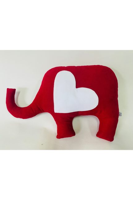 Tasarım Fil Yastık – Kalp Kulaklı, Kırmızı & Beyaz