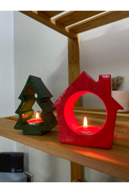Yeniyıl, Yılbaşı, Dekoratif Çam Ağacı, Ev Mumluk Seti, Tealight Mumluk