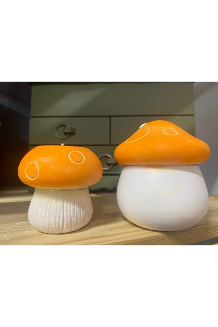Dekoratif Alçı Mantar Kutu ve Mumluk Seti Turuncu