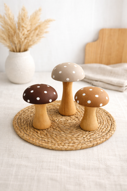 3’lü Ahşap Mantar Seti – Sonbahar Tonları